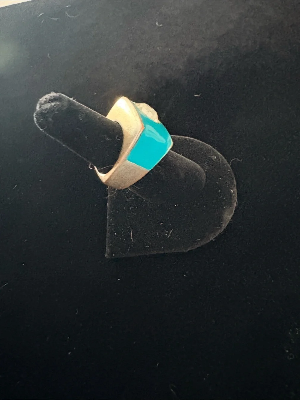 Turquoise Enamel Wide Band Ring with Clear Crystal Accent